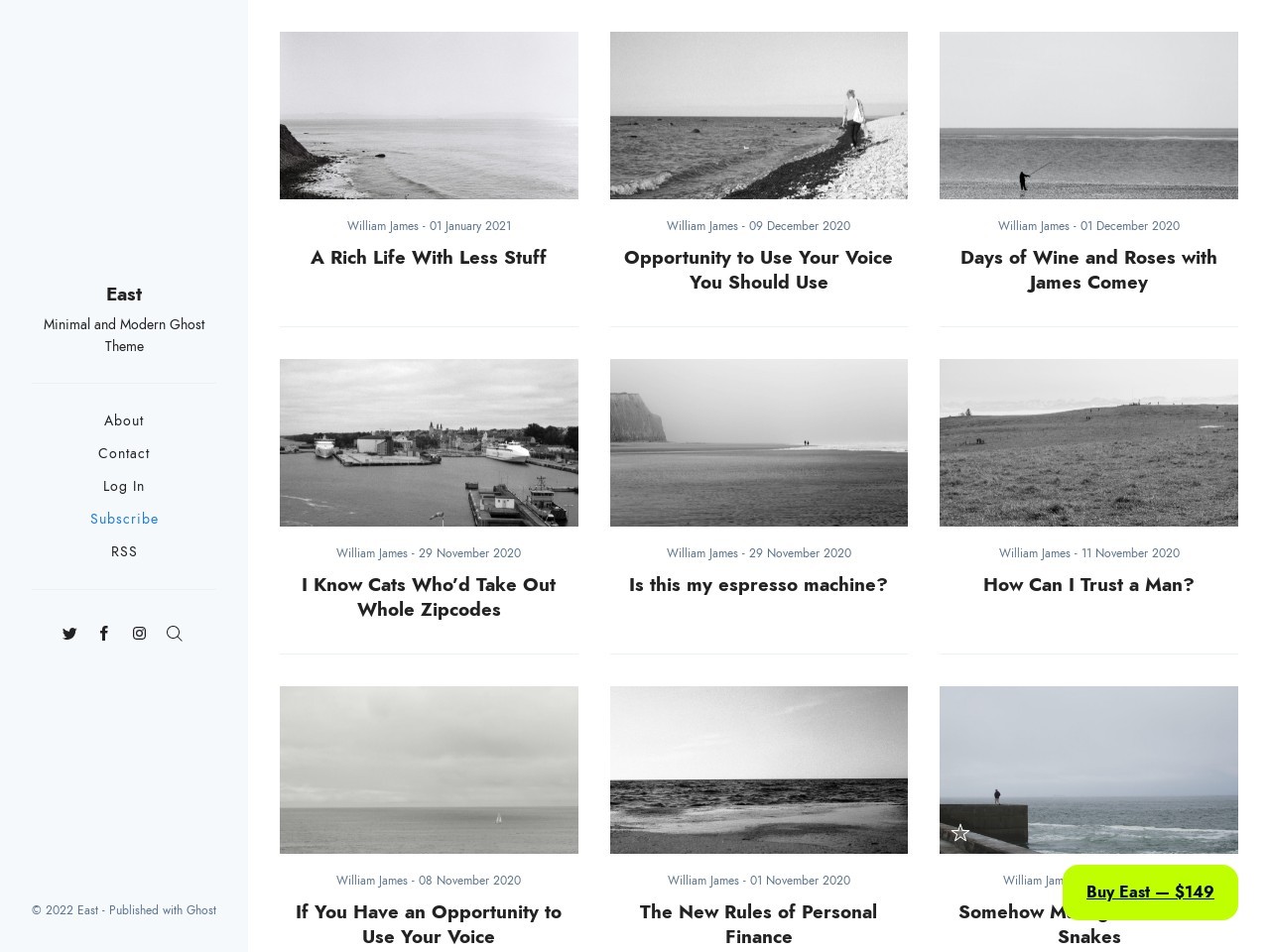 East - Blog and Multipurpose Clean Ghost CMS Theme