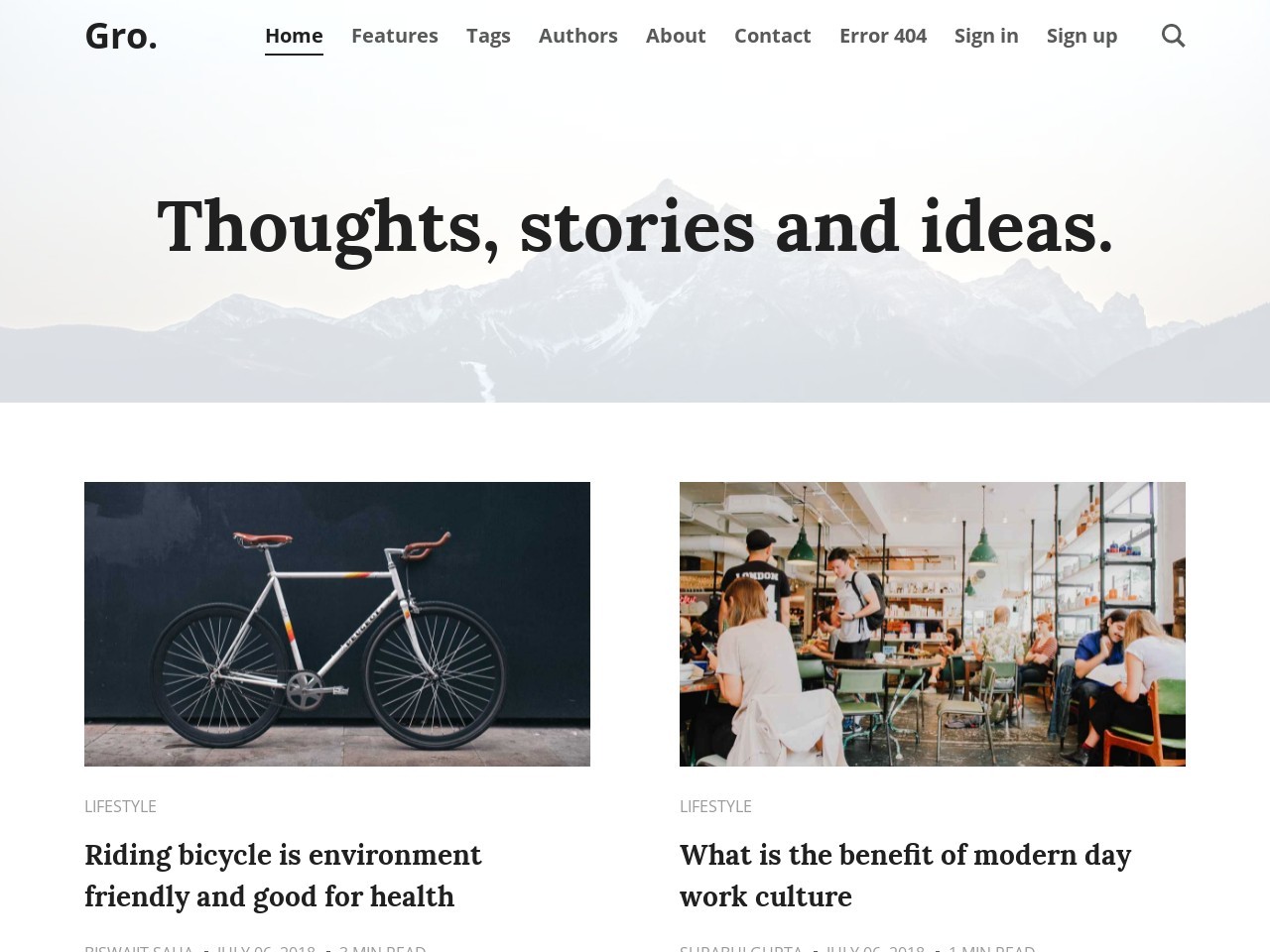 Gro - Big Bold Content focus Ghost Blog and Magazine theme