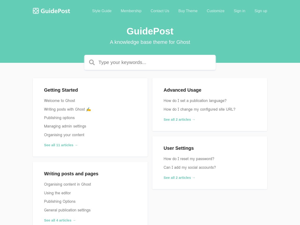 GuidePost - A Responsive Knowledge Base Theme for Ghost