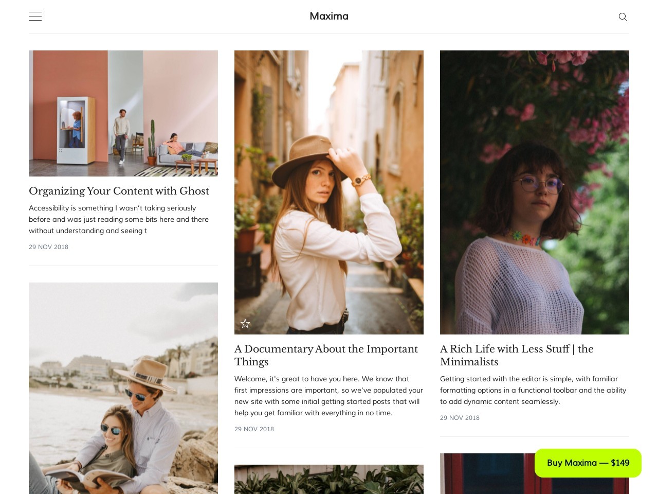Maxima - Minimal Blog and Magazine Ghost CMS Theme
