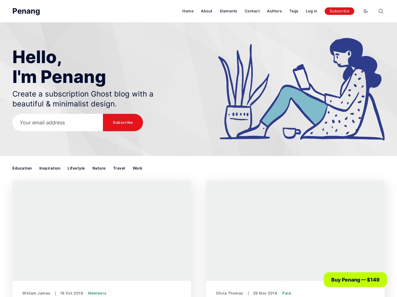 Penang - Membership and Subscription Ghost 4.0 Theme