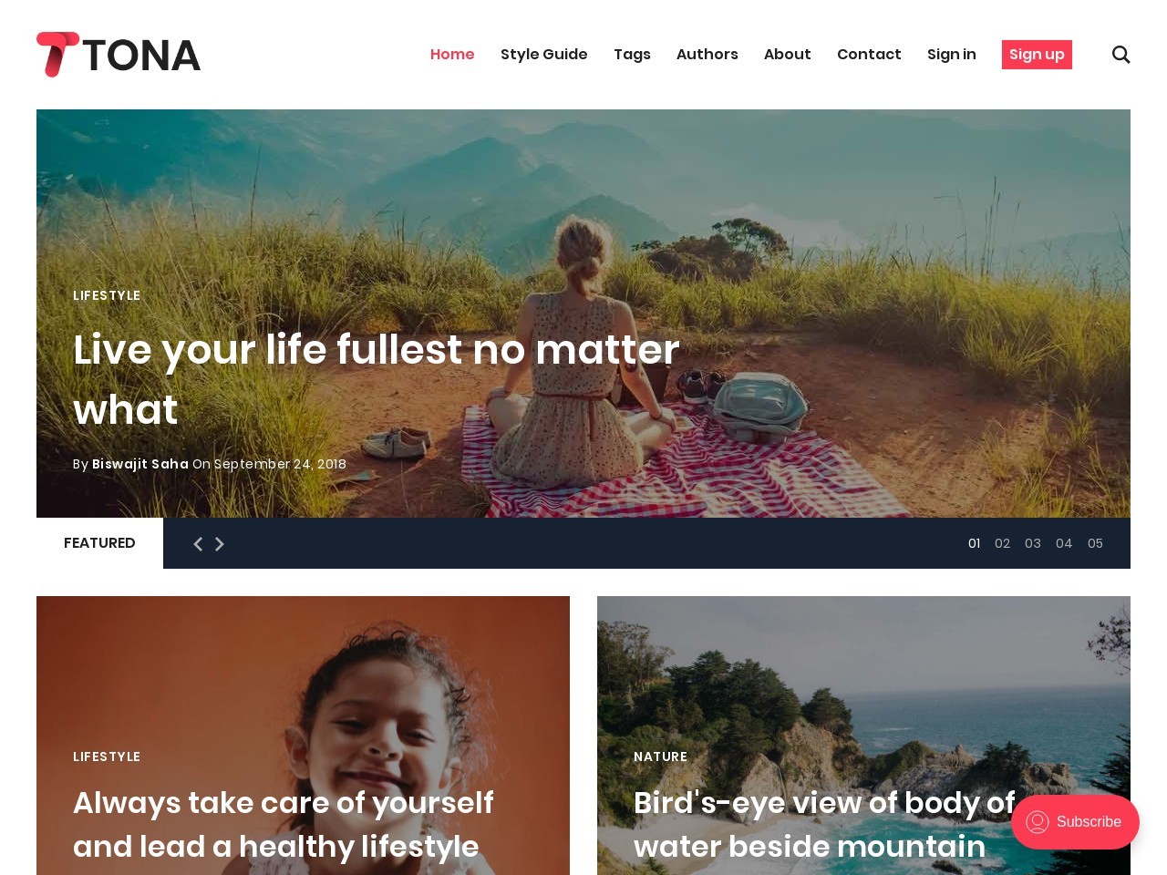 Tona - Content Focused Blog And Magazine Ghost Theme